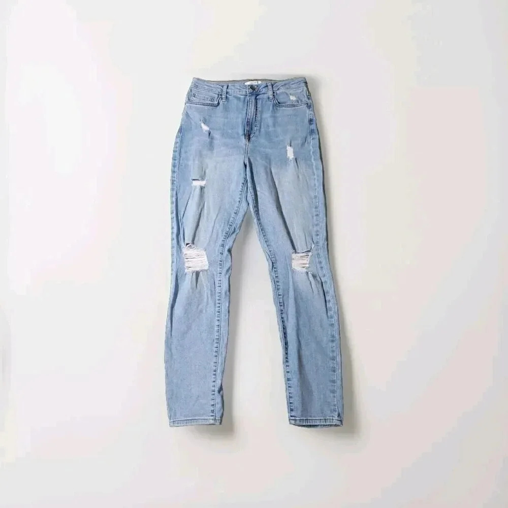 Forever 21 Women Jeans Size 28 Blue Cotton Light Denim High Rise Distressed